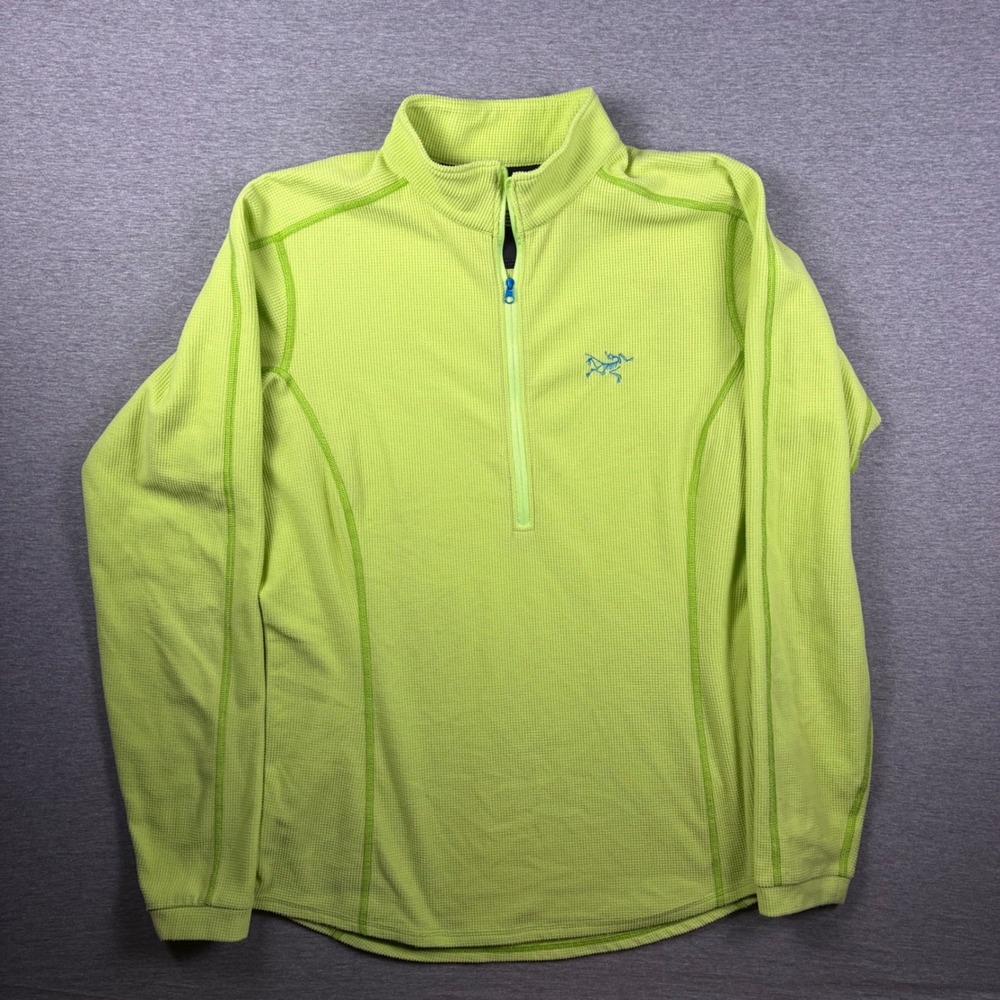 Arc'teryx Delta LT Womens Large 1/4 Zip Lime Green PolarTec Waffleknit Thermal